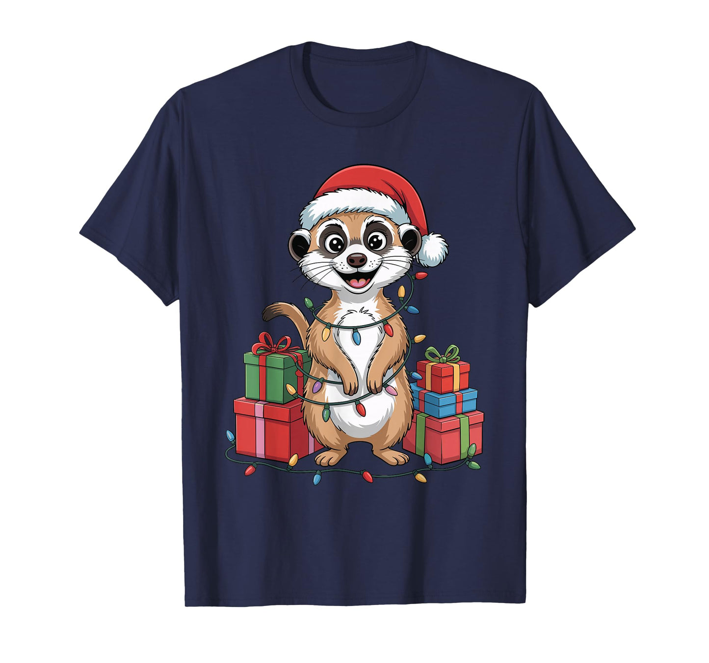 Meerkat Santa Hat Christmas Design Funny Animal Lovers T-Shirt