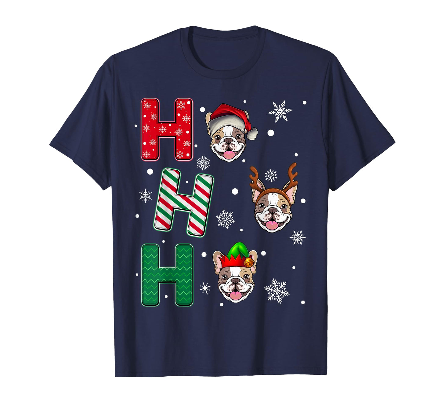 Ho Ho French Bulldog Dog Matching Christmas Santa Elf Xmas T-Shirt
