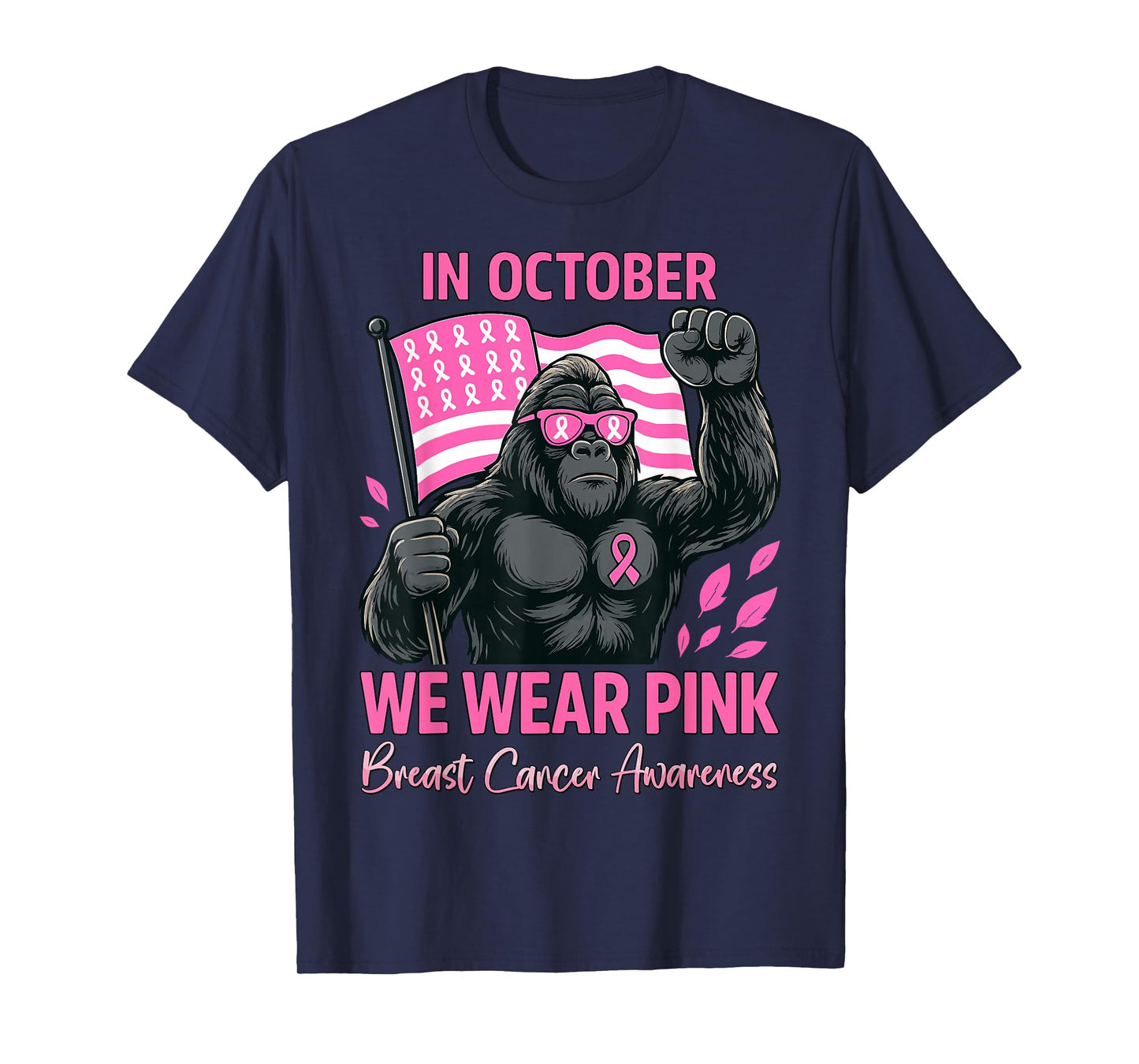 in October We Wear Bigfoot Witch Breast Cancer Awareness Men T-Shirt