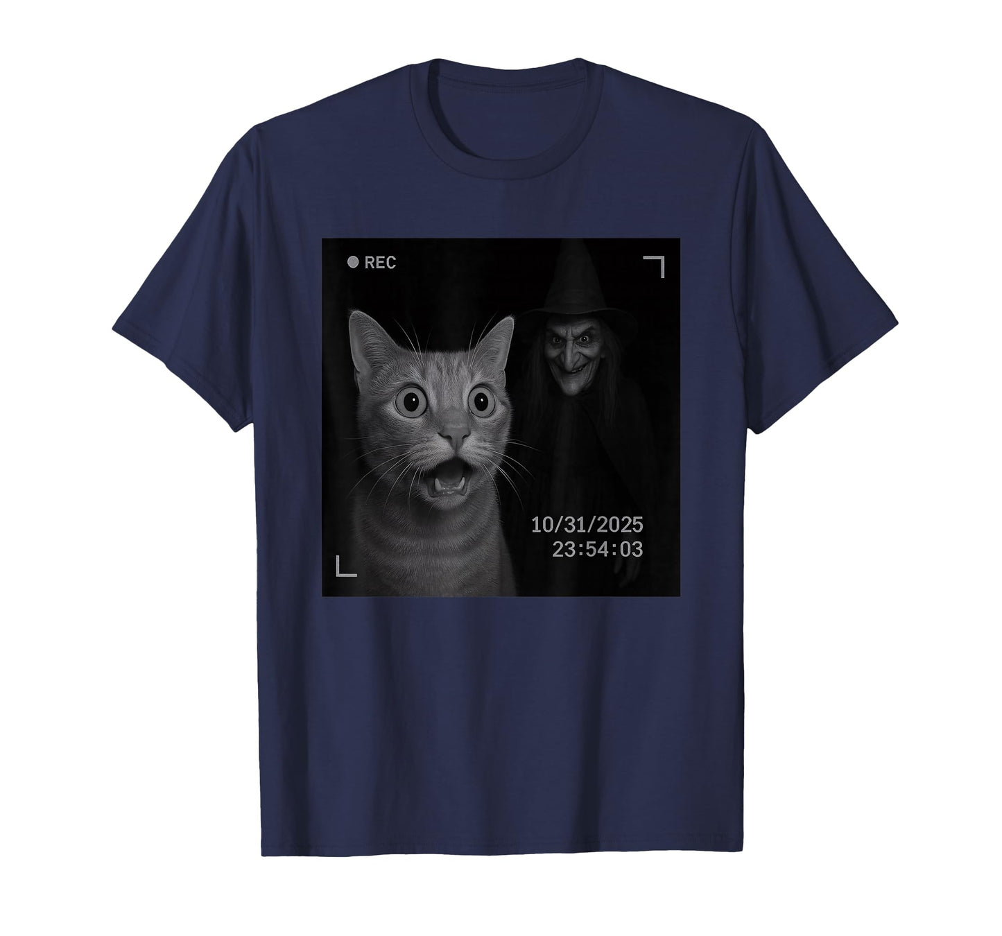 Funny Cat On Security Camera with Witch Halloween T-Shirt