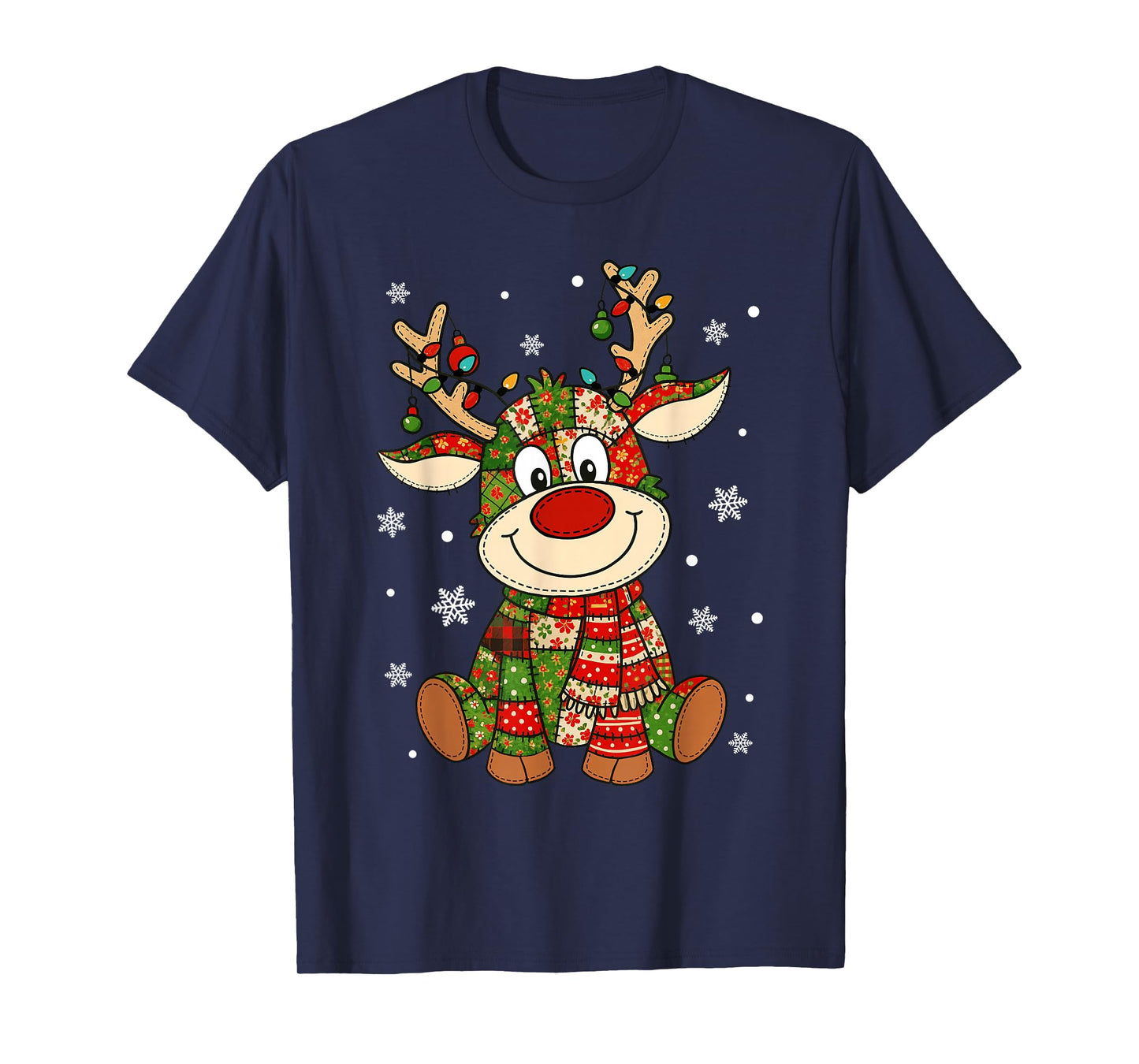 Merry Christmas Lighting Reindeer Patchwork Matching Family T-Shirt