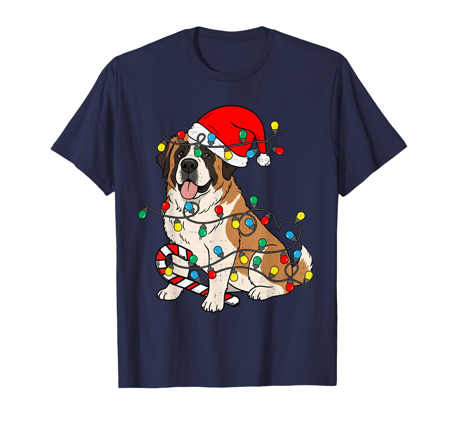 Saint Bernard Dog Christmas Lights Santa Xmas Pet Dog Lover T-Shirt