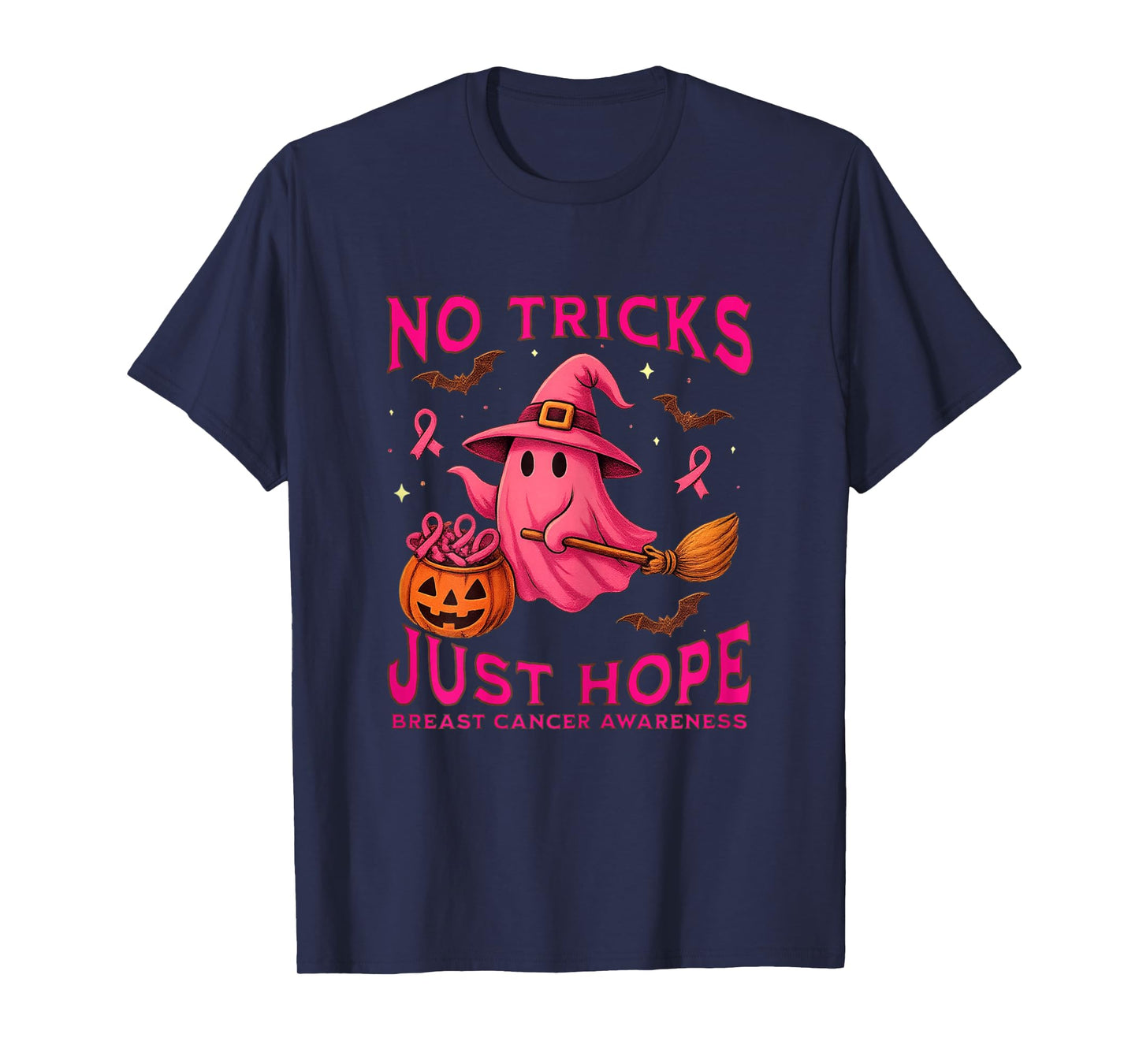 No Tricks Just Hope Breast Cancer Awareness Halloween Pink T-Shirt