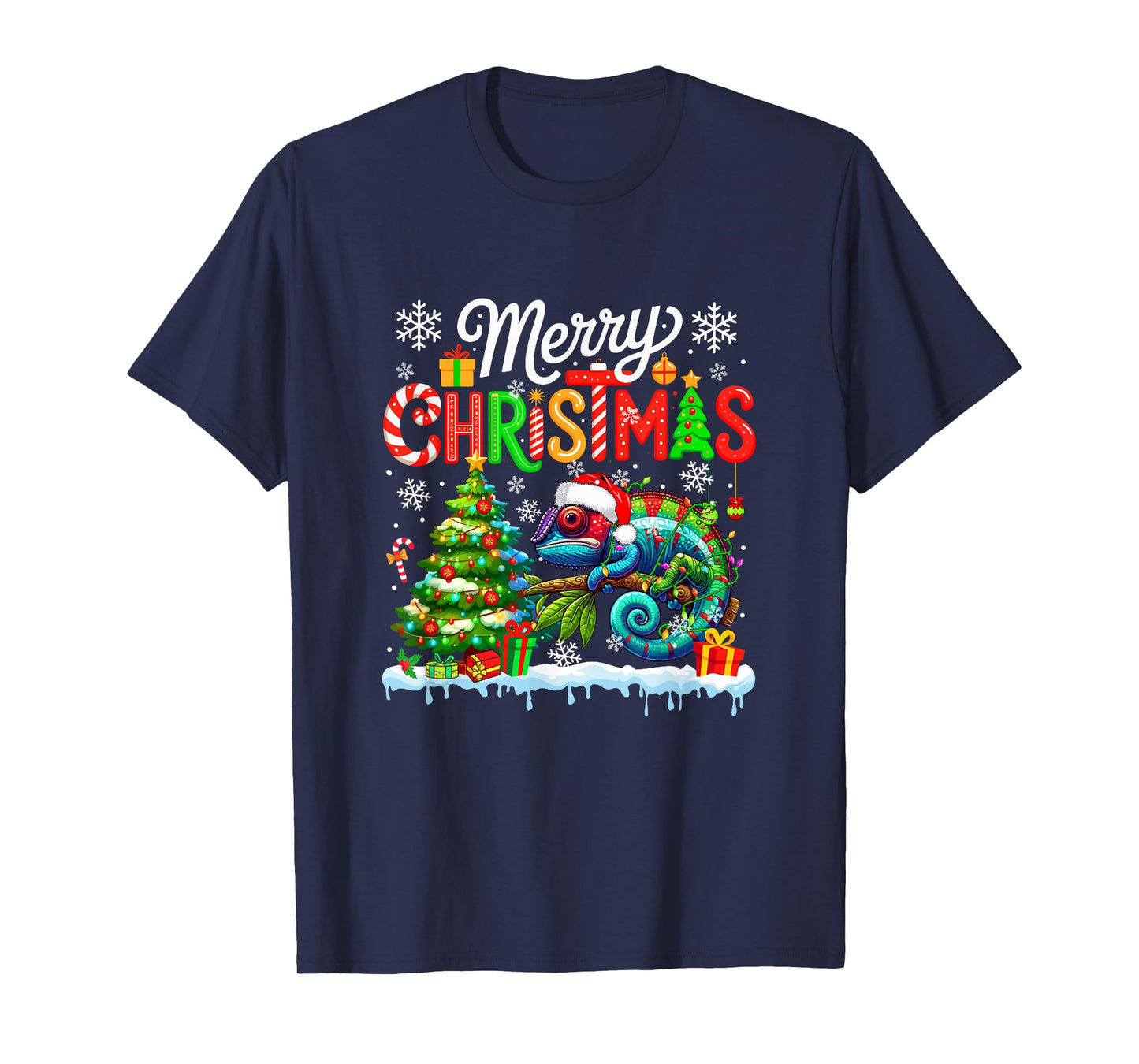 Merry Christmas Santa Chameleon Colorful Costume Kids T-Shirt