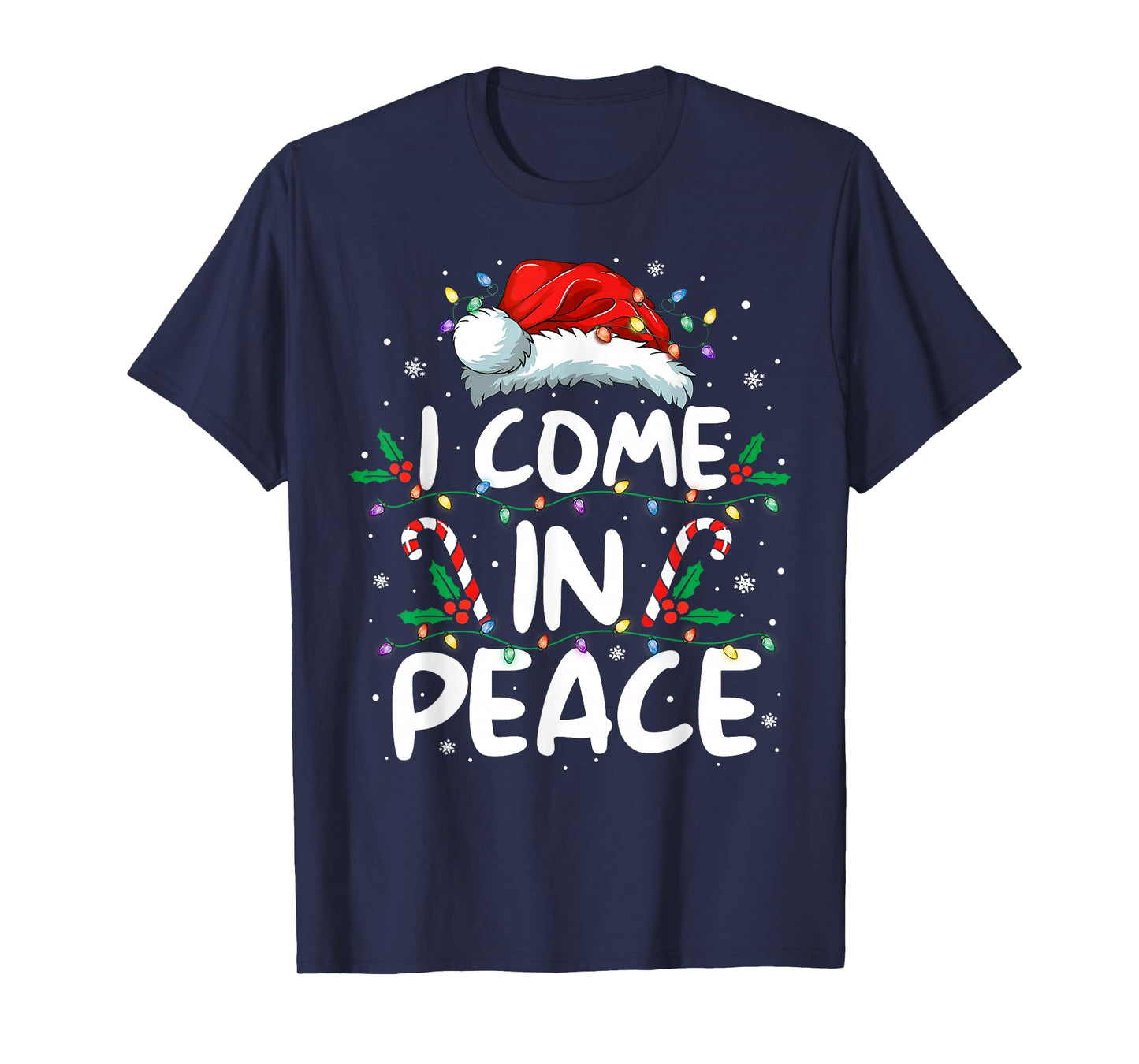 Peace I Come in Peace Christmas Lights Santa Pajamas Couples T-Shirt