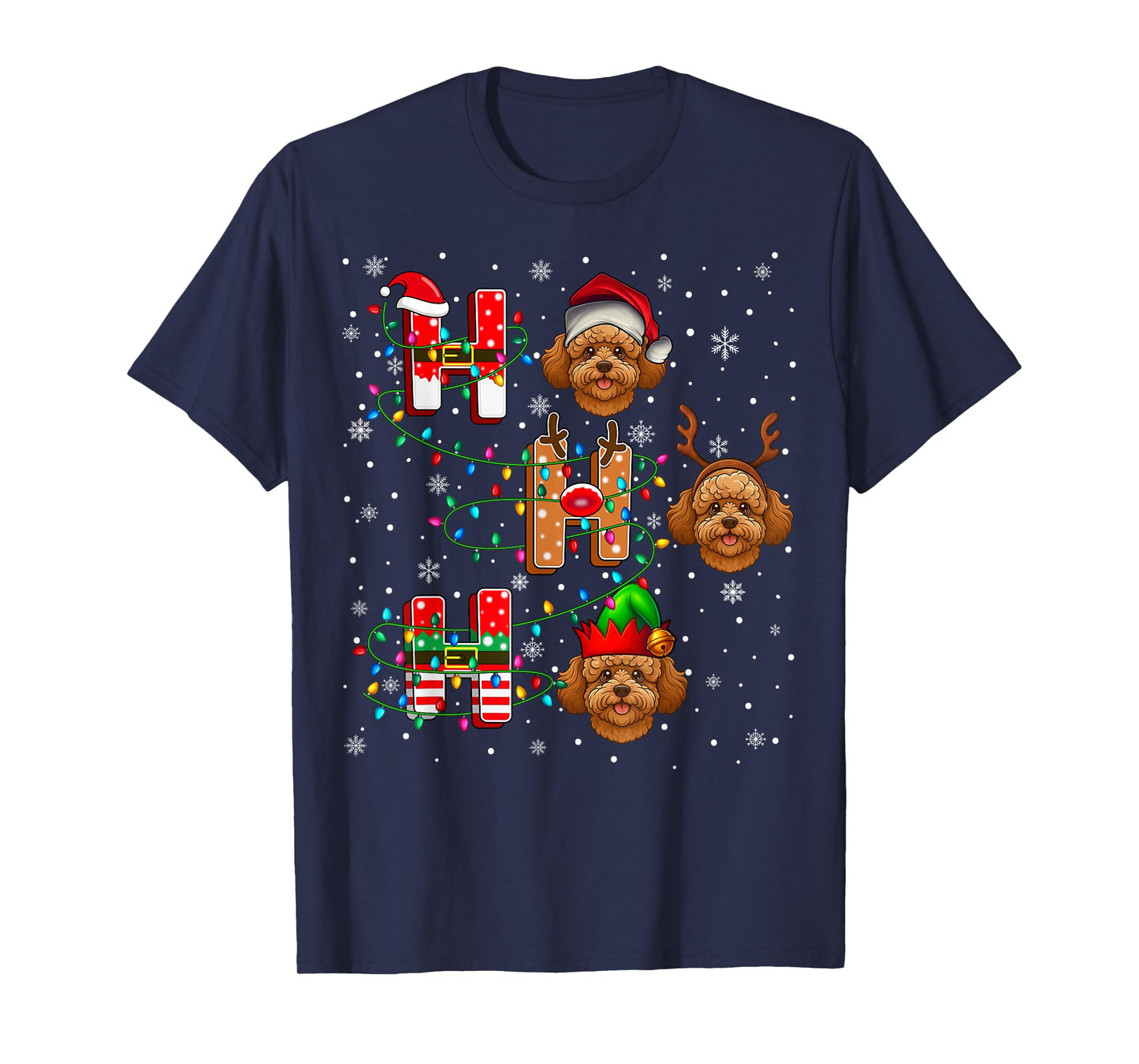 Ho Ho Ho Santa Reindeer Hat Elf Matching Maltipoo Dog Xmas T-Shirt