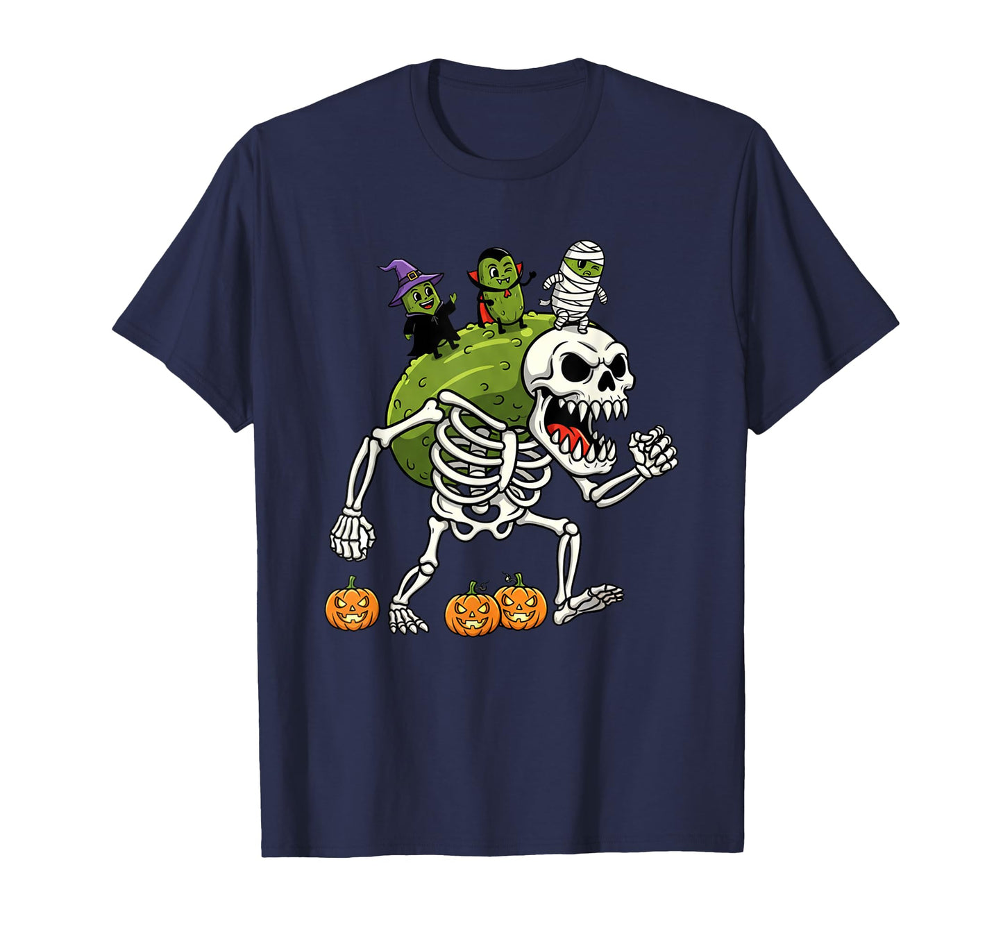 Funny Pickle Skeleton Mummy Witch Halloween Kids Mens Womens T-Shirt