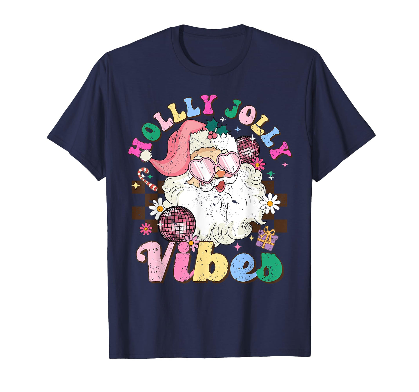 Retro Groovy Santa Claus Merry Christmas Vibes Xmas Women T-Shirt