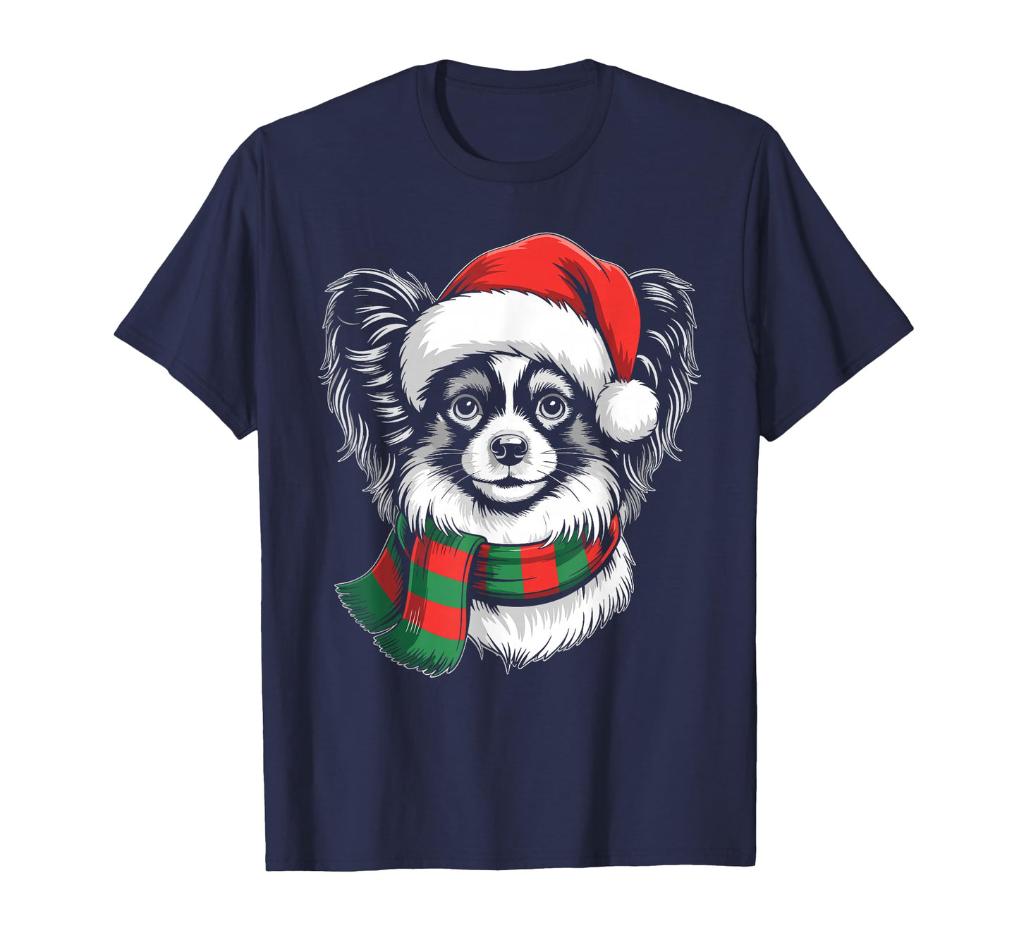 Papillon Dog Xmas Santa Hat Scarf Christmas Costume T-Shirt