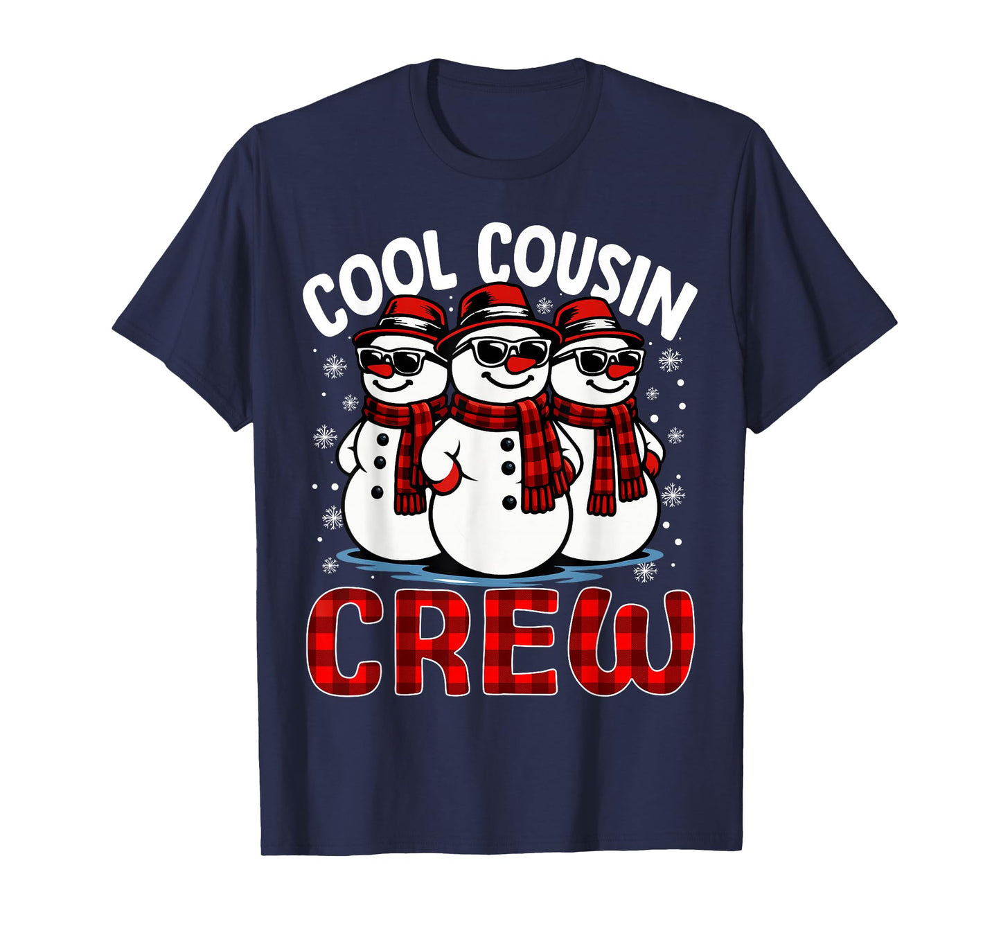 Cool Cousin Crew Christmas Snowman Red Plaid Matching Family T-Shirt