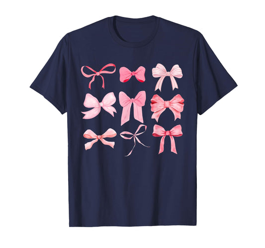 Pink Bow and Ribbon Cute Graphic For Girl Women T-Shirt