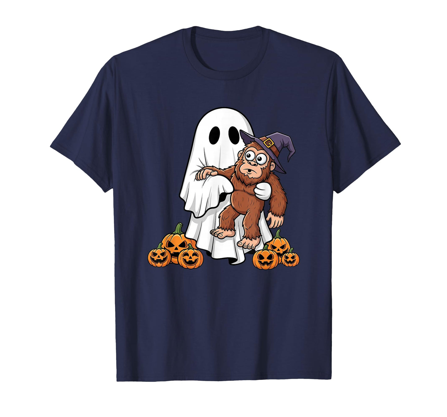 Funny Ghost Bigfoot Pumpkin Halloween Kids Mens Womens T-Shirt
