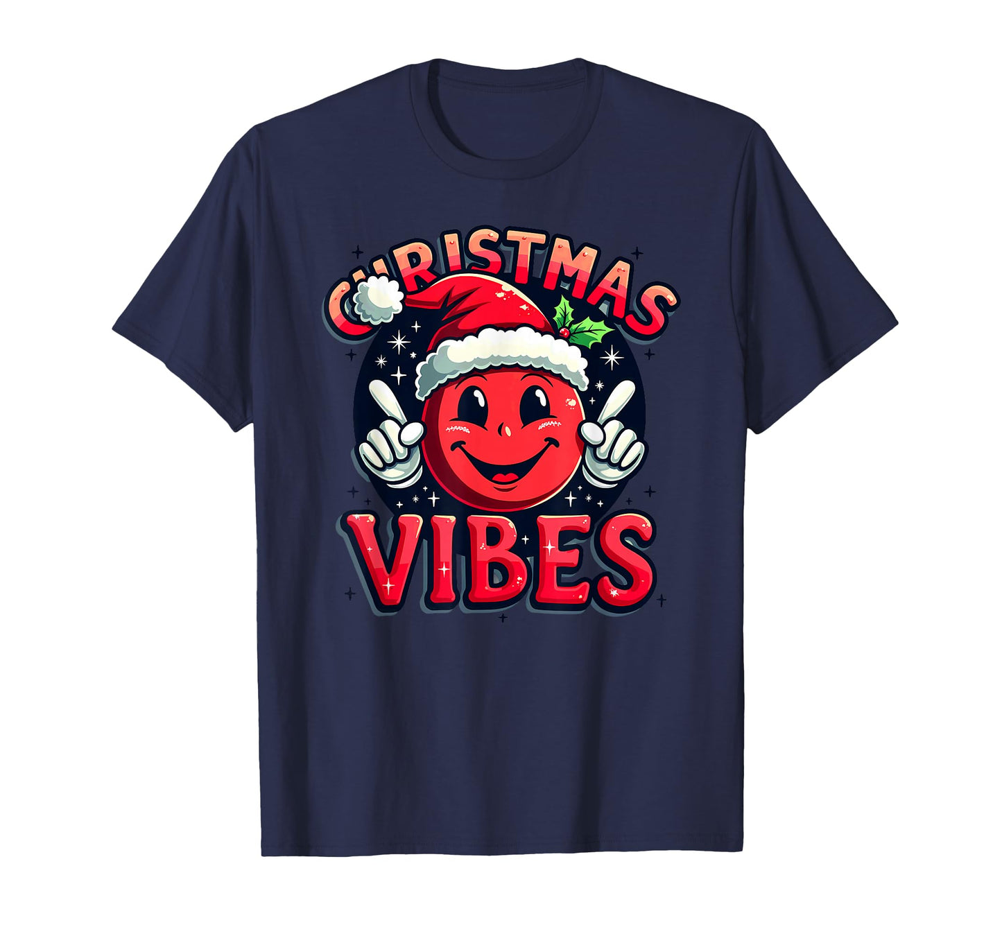 Santa Hat Smile Emoticon Christmas Vibes T-Shirt
