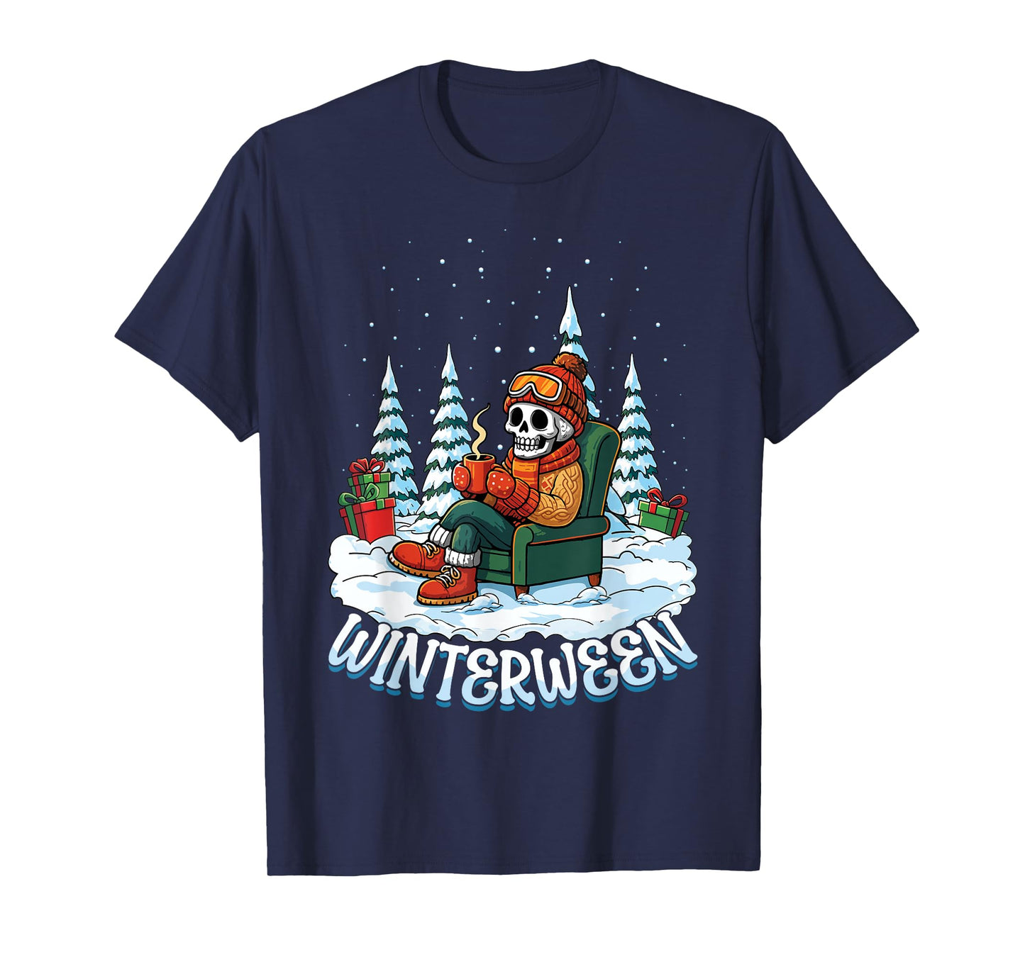 Skeleton Winterween Winter Halloween Christmas Snow Man T-Shirt