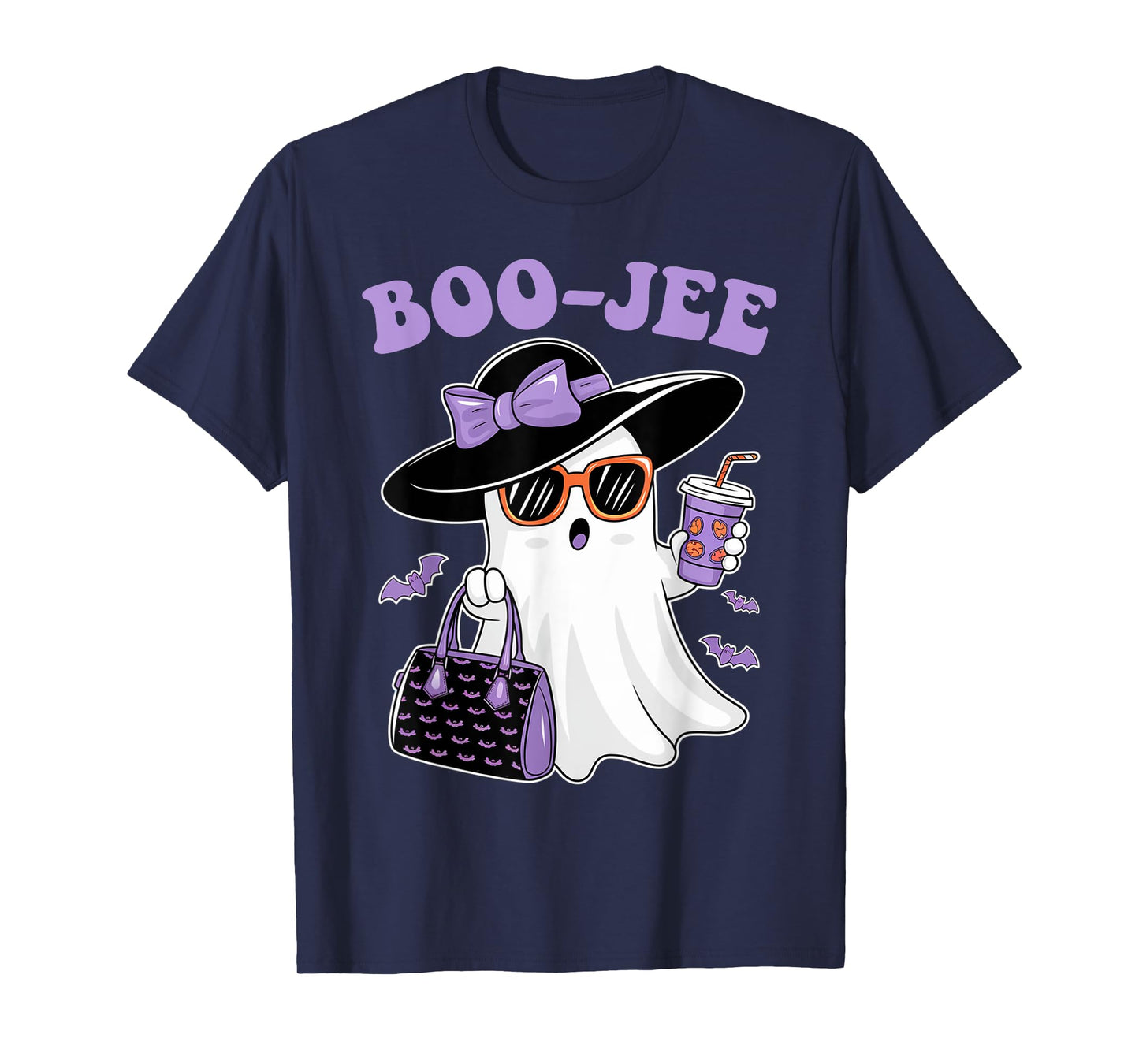 Boo Jee Ghost Drinking Coffee Bow Halloween Women T-Shirt