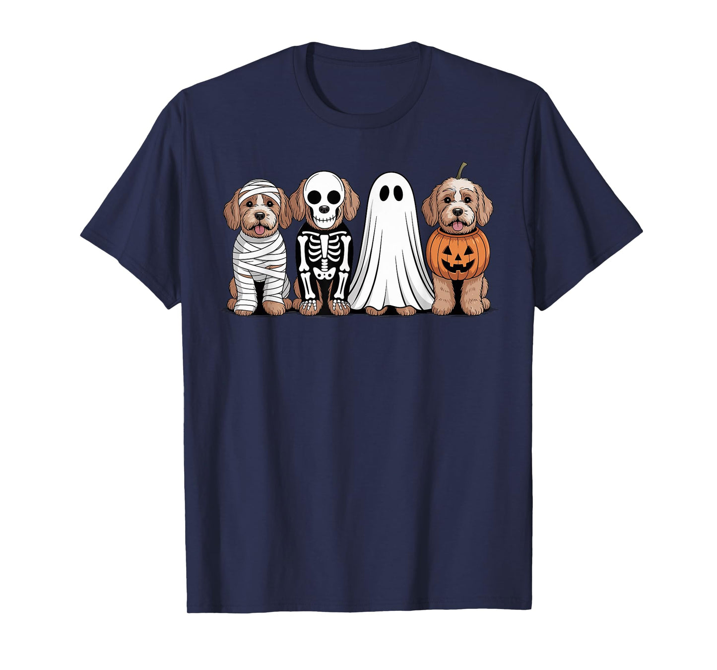 Spooky Ghost Cockapoo Pumpkin Halloween Dog Skeleton T-Shirt