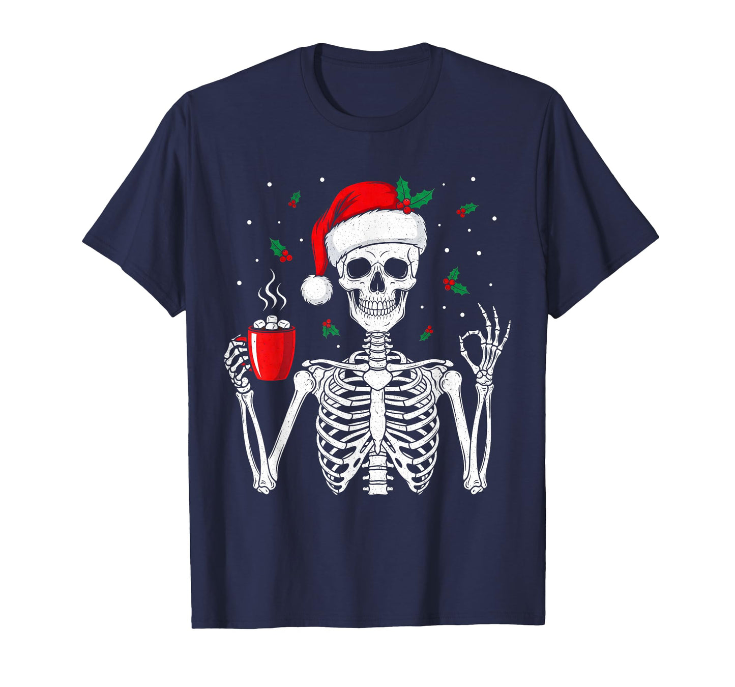 Funny Christmas Skeleton with Hot Cocoa Men Women Kids Youth T-Shirt