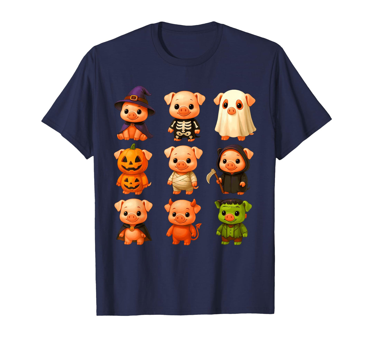 Pigs in Witch Skeleton Ghost Costume Happy Halloween Day T-Shirt