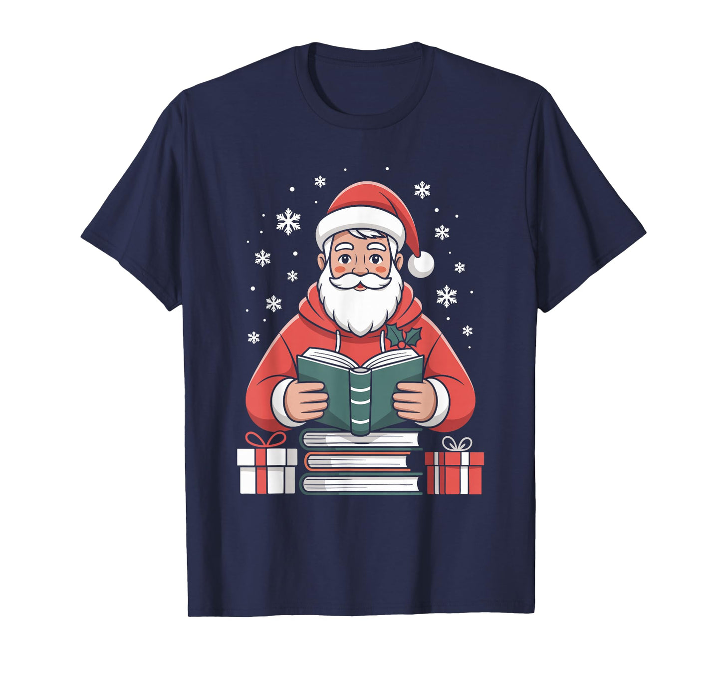 Santa Claus Reading Book Lover Christmas Funny Bookworm Xmas T-Shirt
