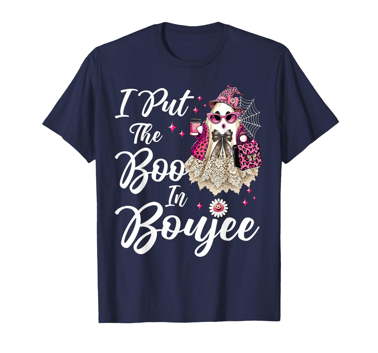 I Put The Boo in Boujee Cute Lace Ghost Leopard Halloween T-Shirt