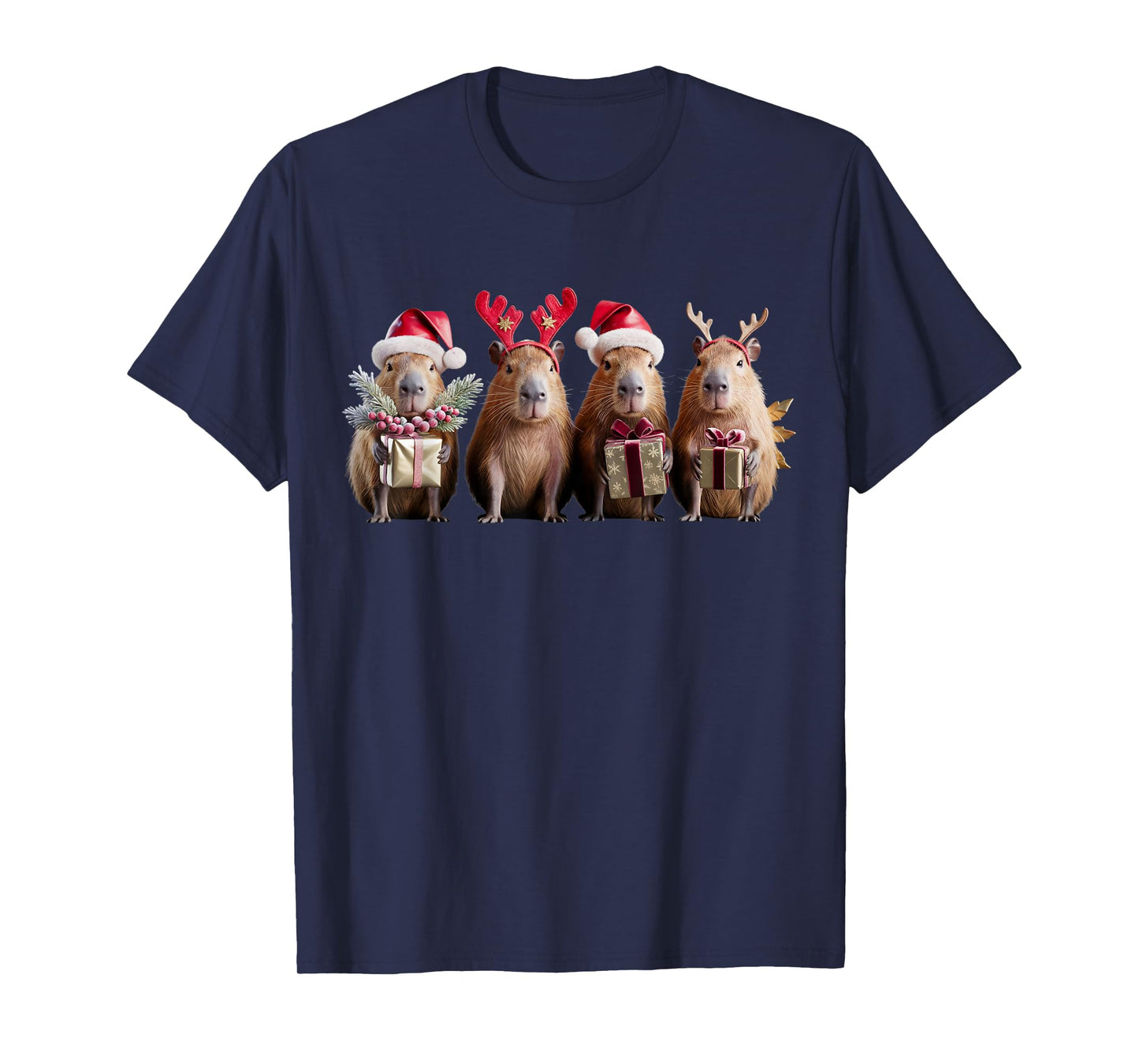 Capybara Christmas Lights Reindeer Capybara Xmas Santa Kids T-Shirt