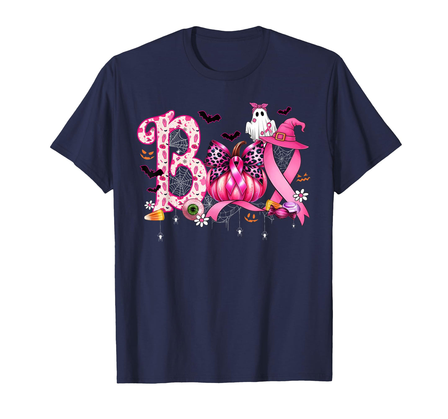Boo Halloween Pumpkin Pink Ribbon Witch Breast Cancer T-Shirt