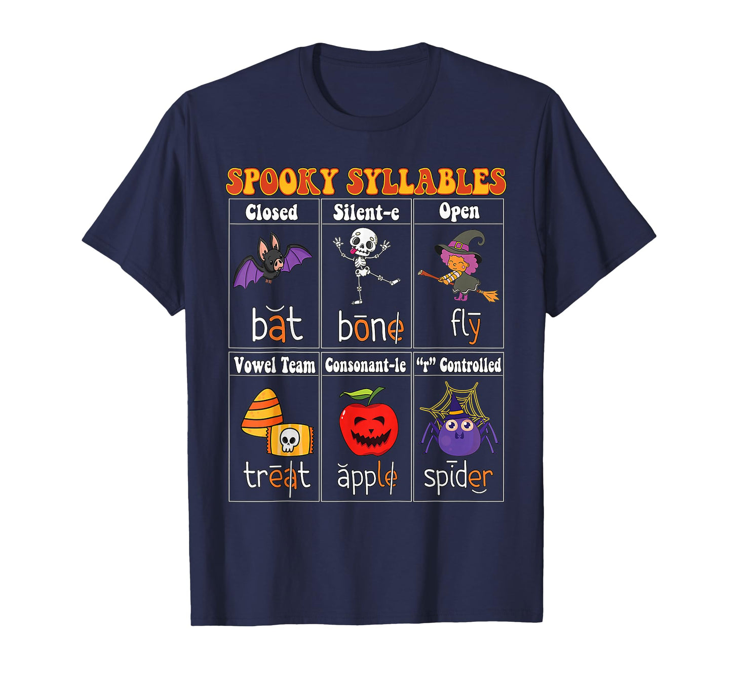 Spooky Syllables Teacher Funny Halloween Educational Kids T-Shirt