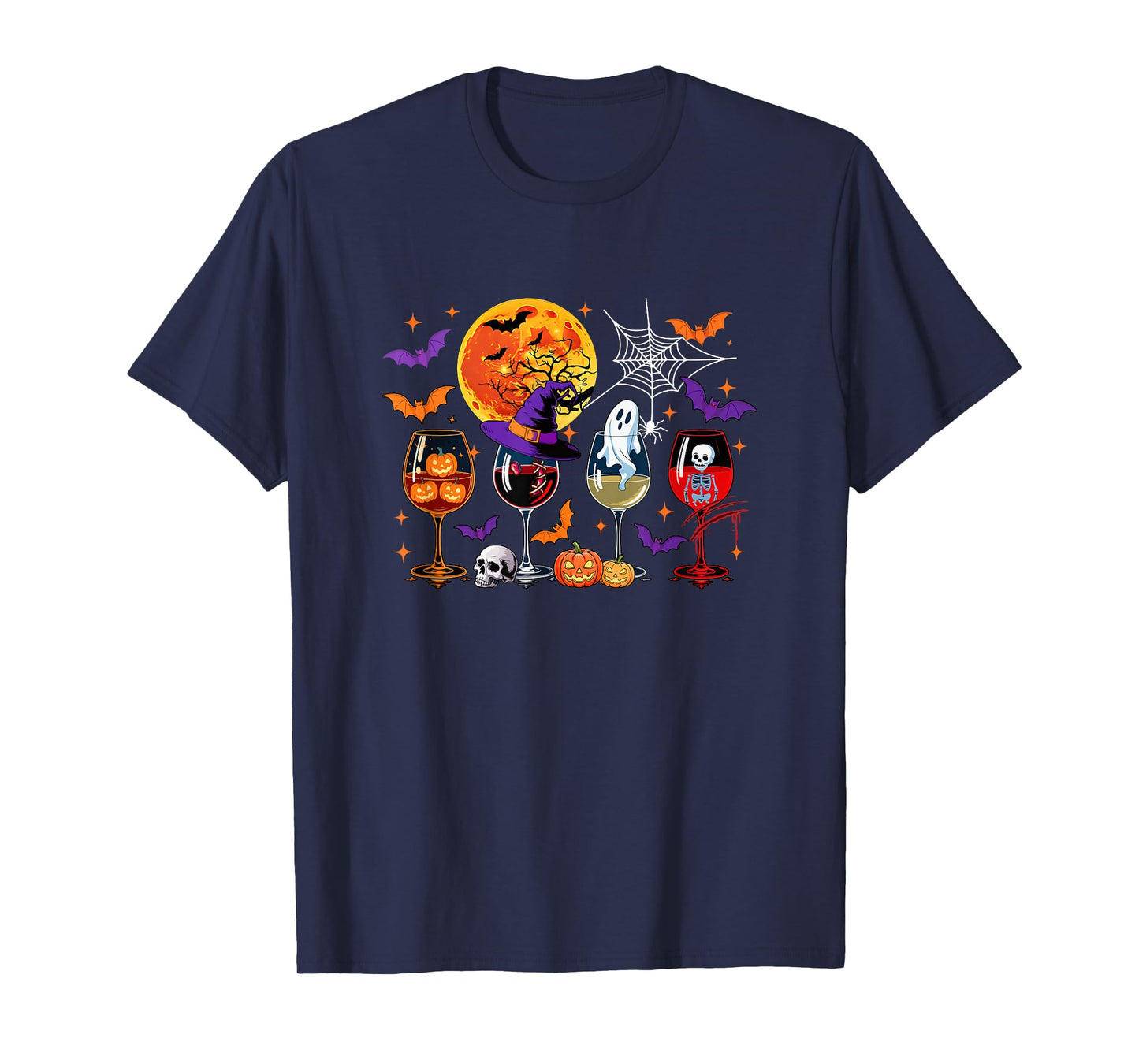 Collection Wine Glasses Halloween Witch Boo Skeleton Drinker T-Shirt
