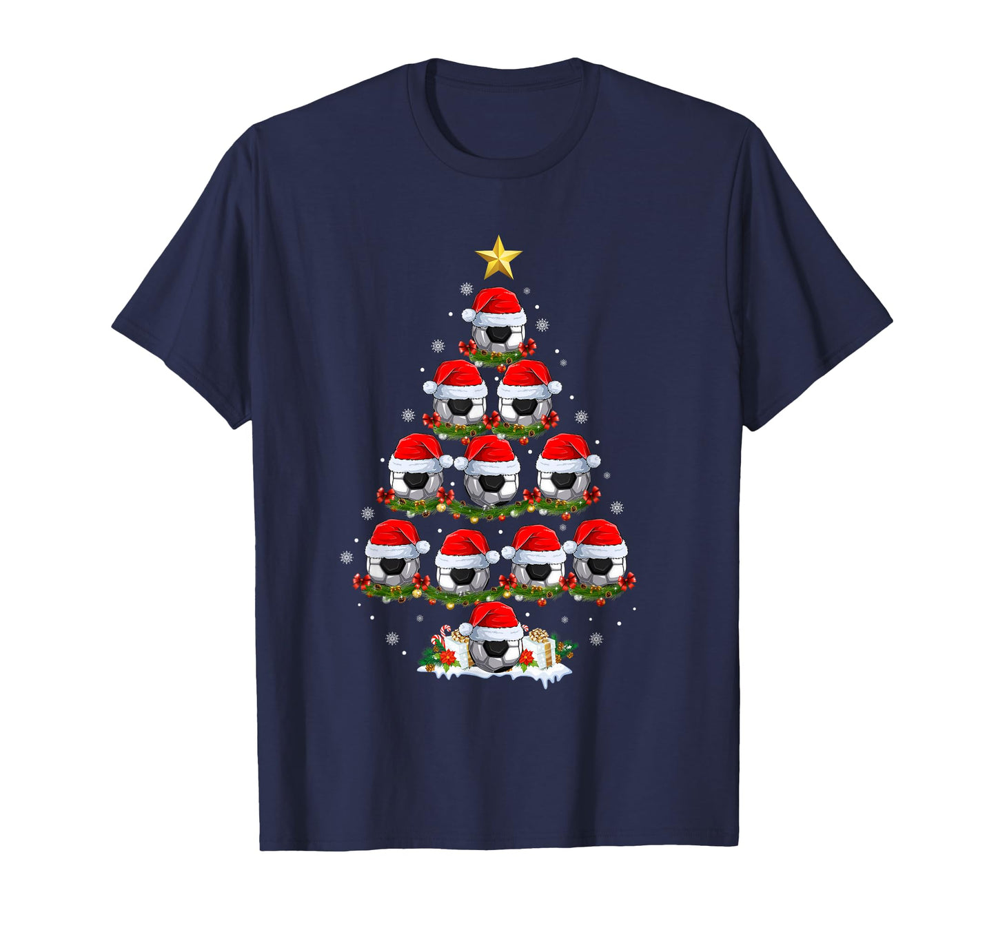Soccer Christmas Tree Lights Men Boys Funny Xmas Pajamas T-Shirt