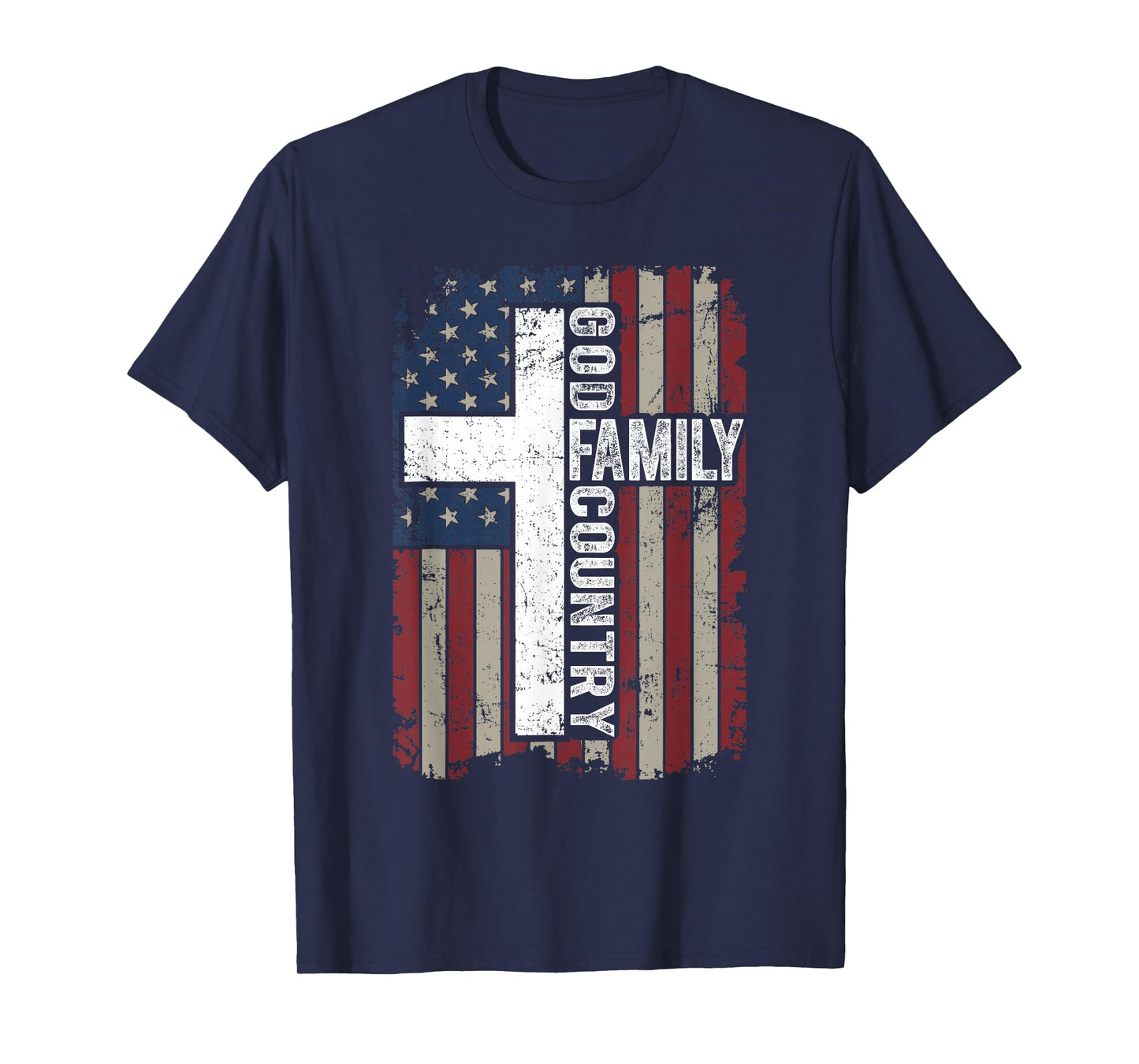God Family Country Patriotic Christian Vintage USA Flag T-Shirt