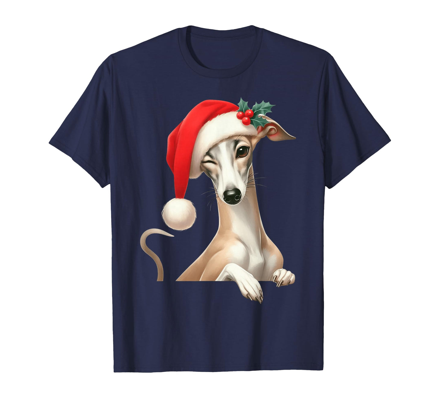 Whippet Dog Christmas Santa Hat Dog Mom Dad T-Shirt