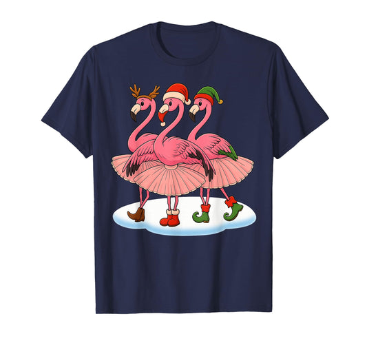 Dancing Flamingo Elf Christmas Tee Santa Claus Xmas Gifts T-Shirt