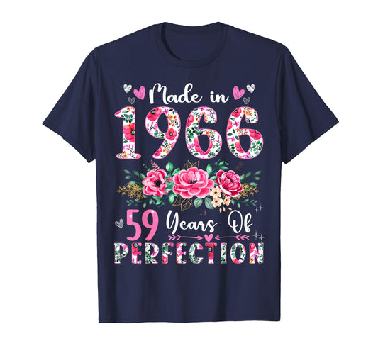59 Year Old Made In 1966 Floral 59th Birthday Women T-Shirt