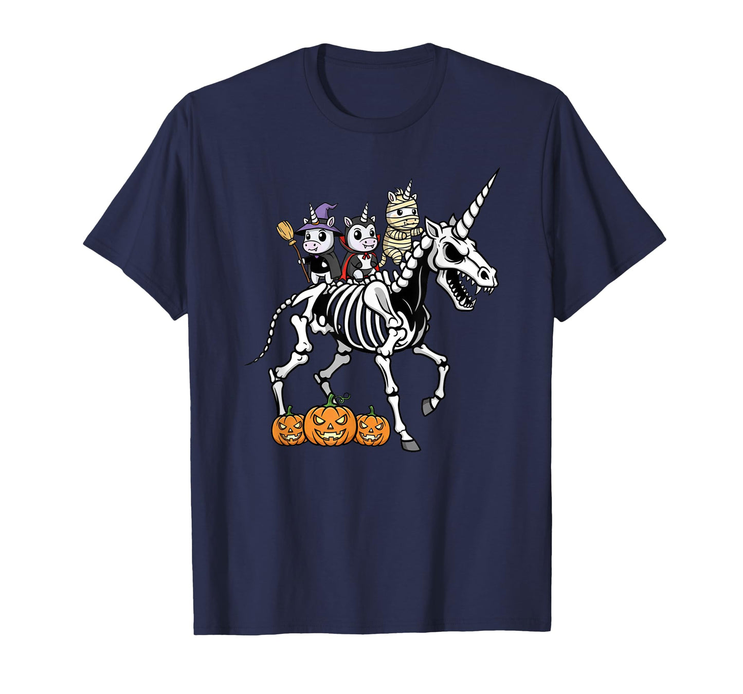 Unicorn Skeleton Mummy Witch Halloween Kids Mens Womens T-Shirt