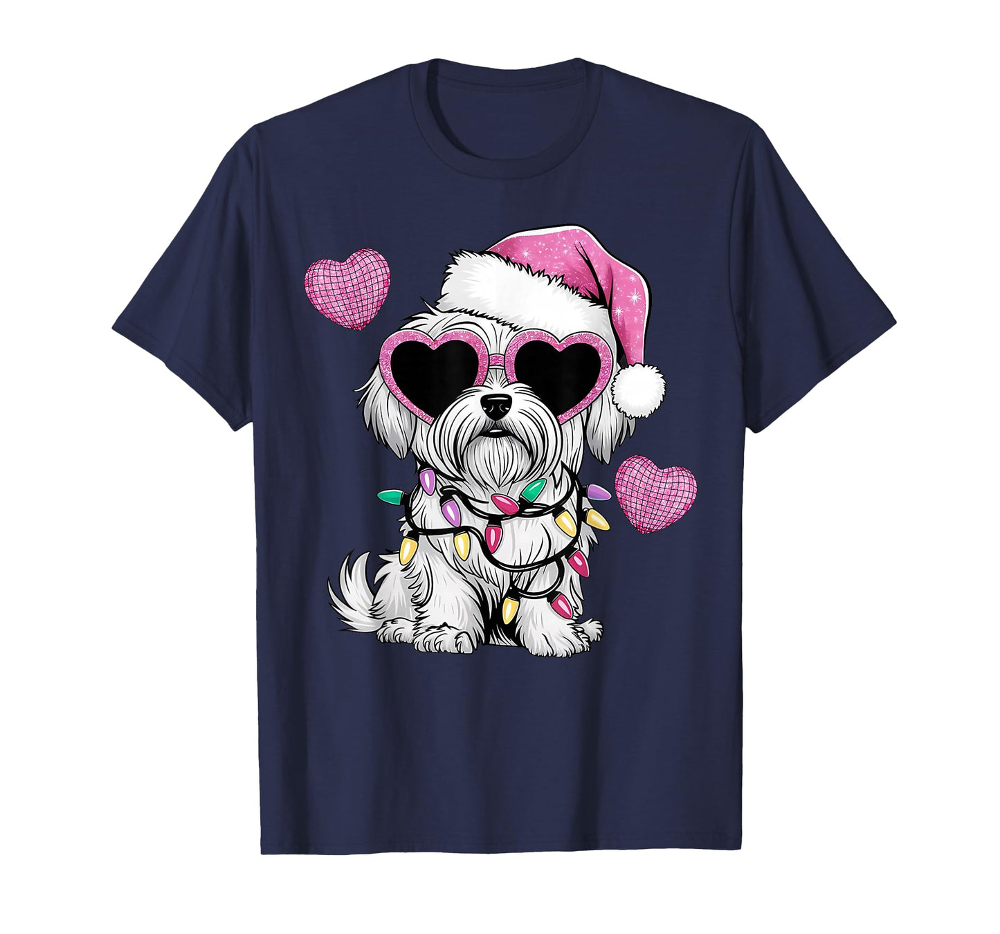 Maltese Dog Santa Hat Men Women Kids Christmas Love Puppy T-Shirt