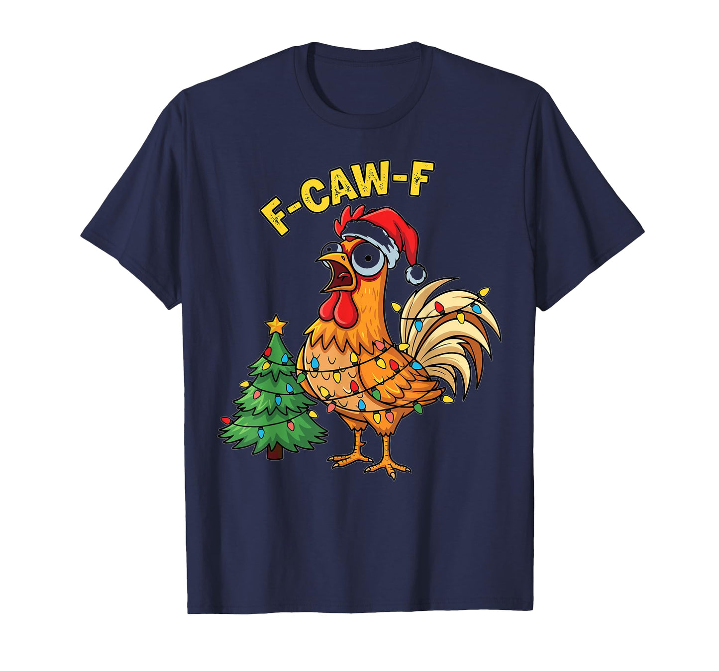 Funny Chicken Christmas Lights Santa Hat Humor T-Shirt