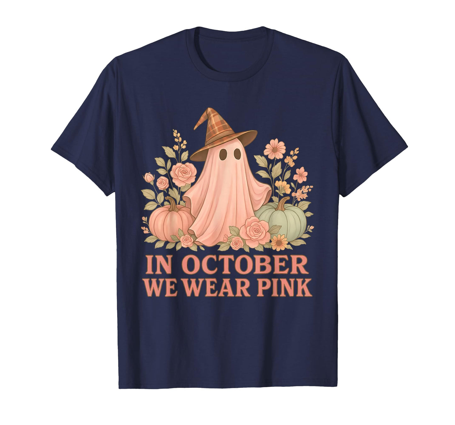 Pink Ribbon Halloween Breast Cancer in October We Wear Pink T-Shirt