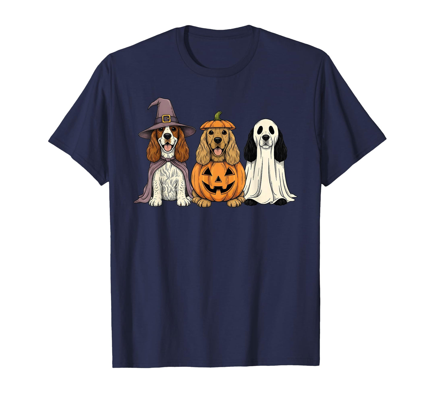 Spooky Ghost Cocker Spaniel Pumpkin Halloween Dog Lover T-Shirt