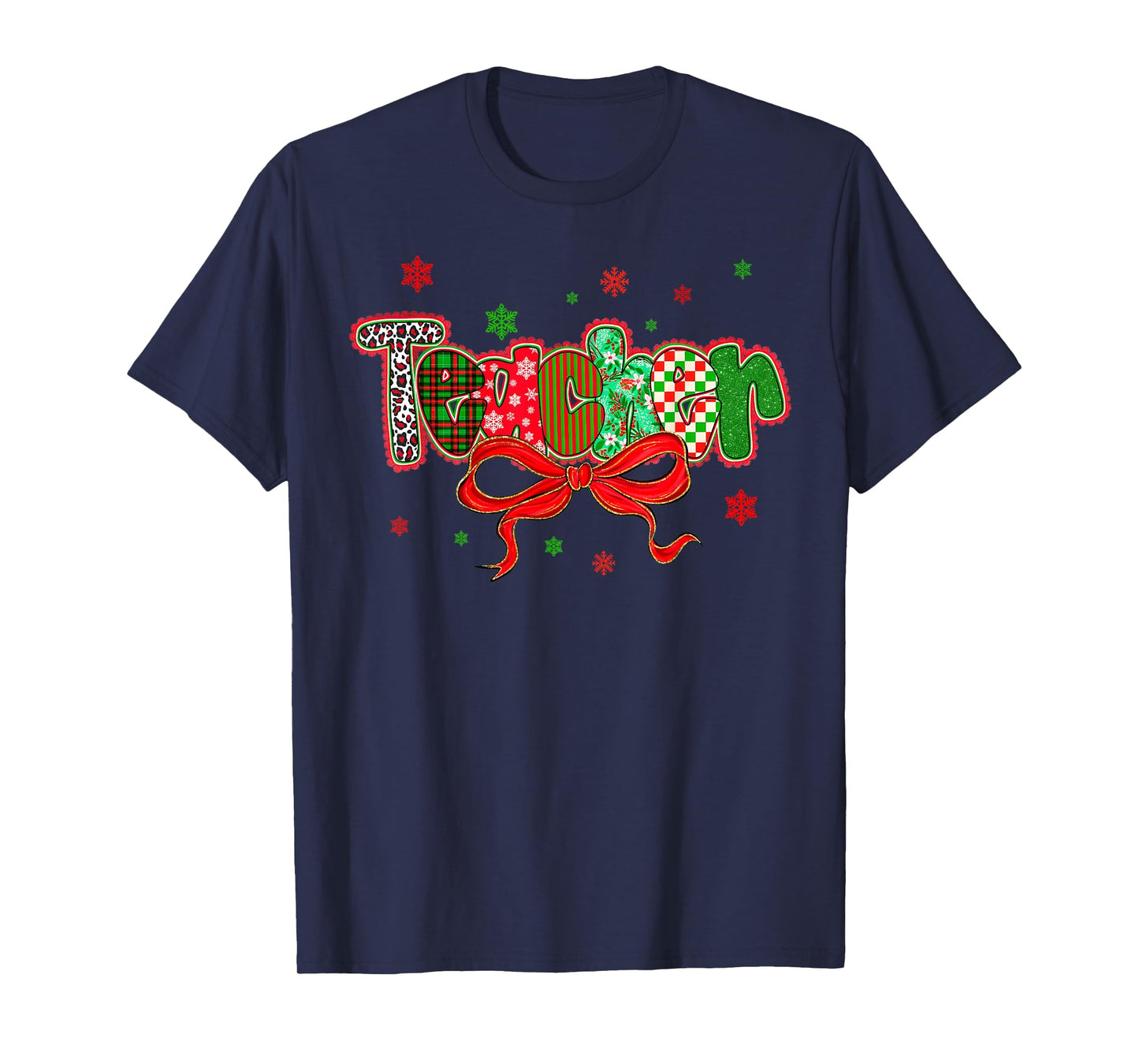 Teacher Merry Christmas Coquette Lace Bow Girl Women T-Shirt