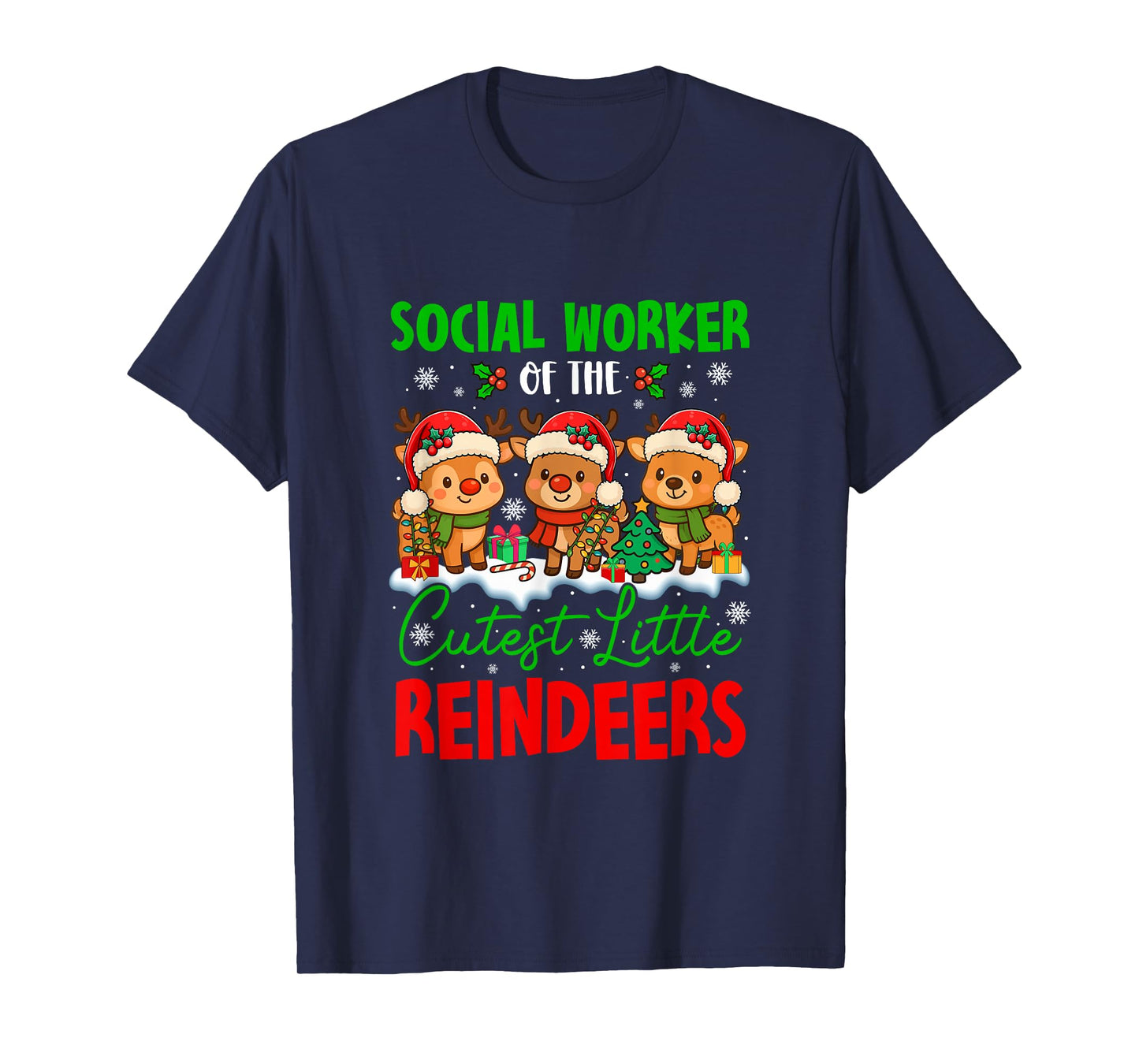 Social Worker of Cutest Reindeers Xmas Three Santa Reindeers T-Shirt