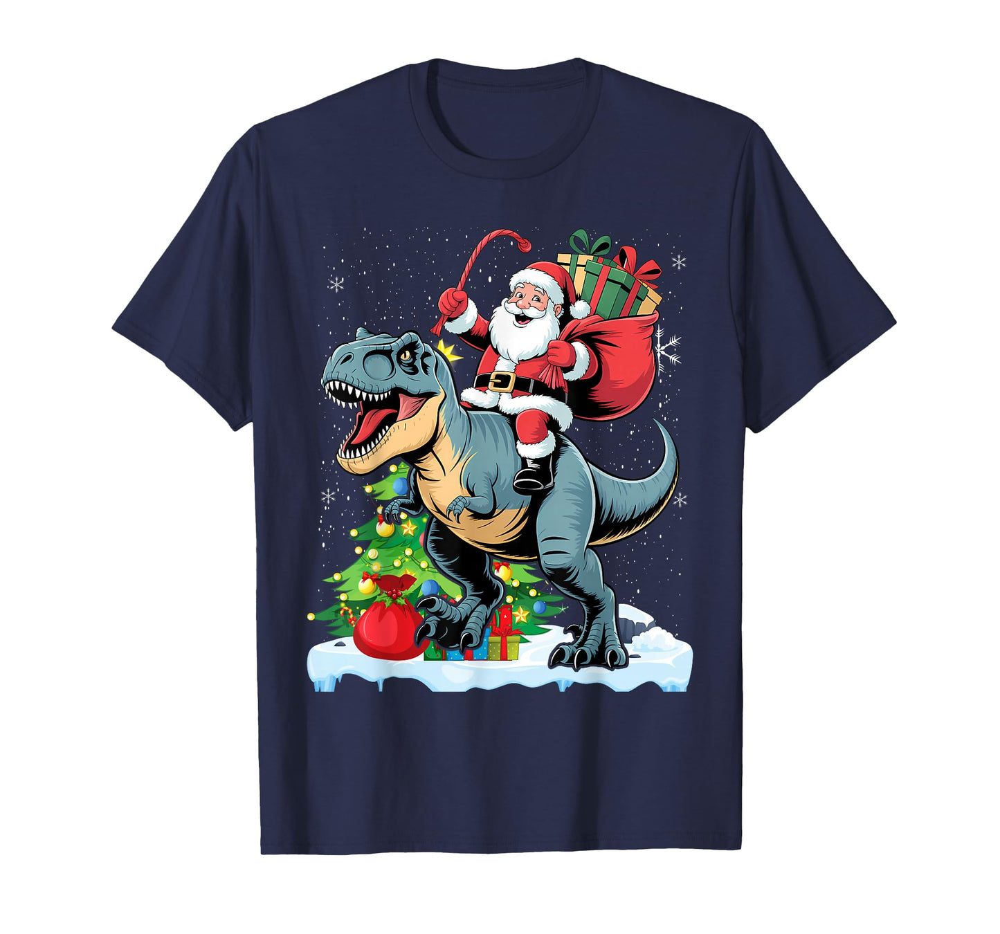 Santa Riding Dinosaur Christmas T Rex Rawr Men Boys T-Shirt