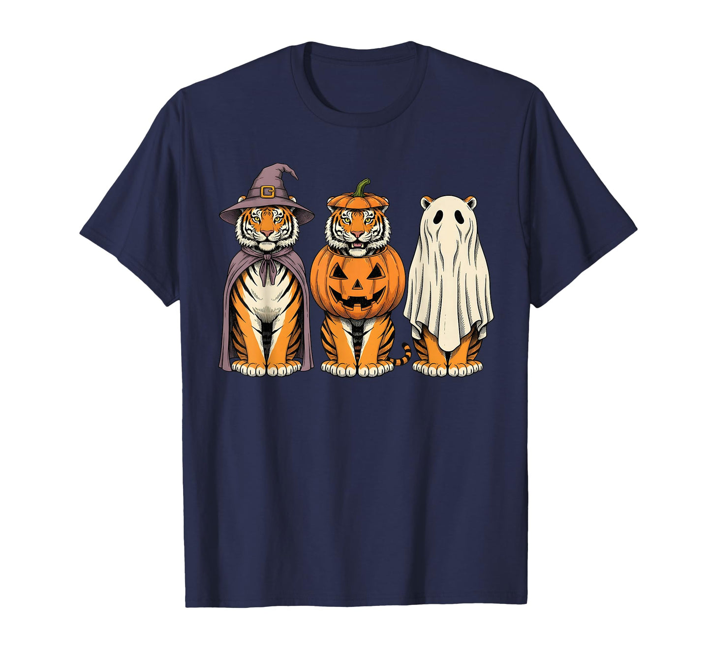 Spooky Ghost Tiger Pumpkin Halloween Safari Animal T-Shirt