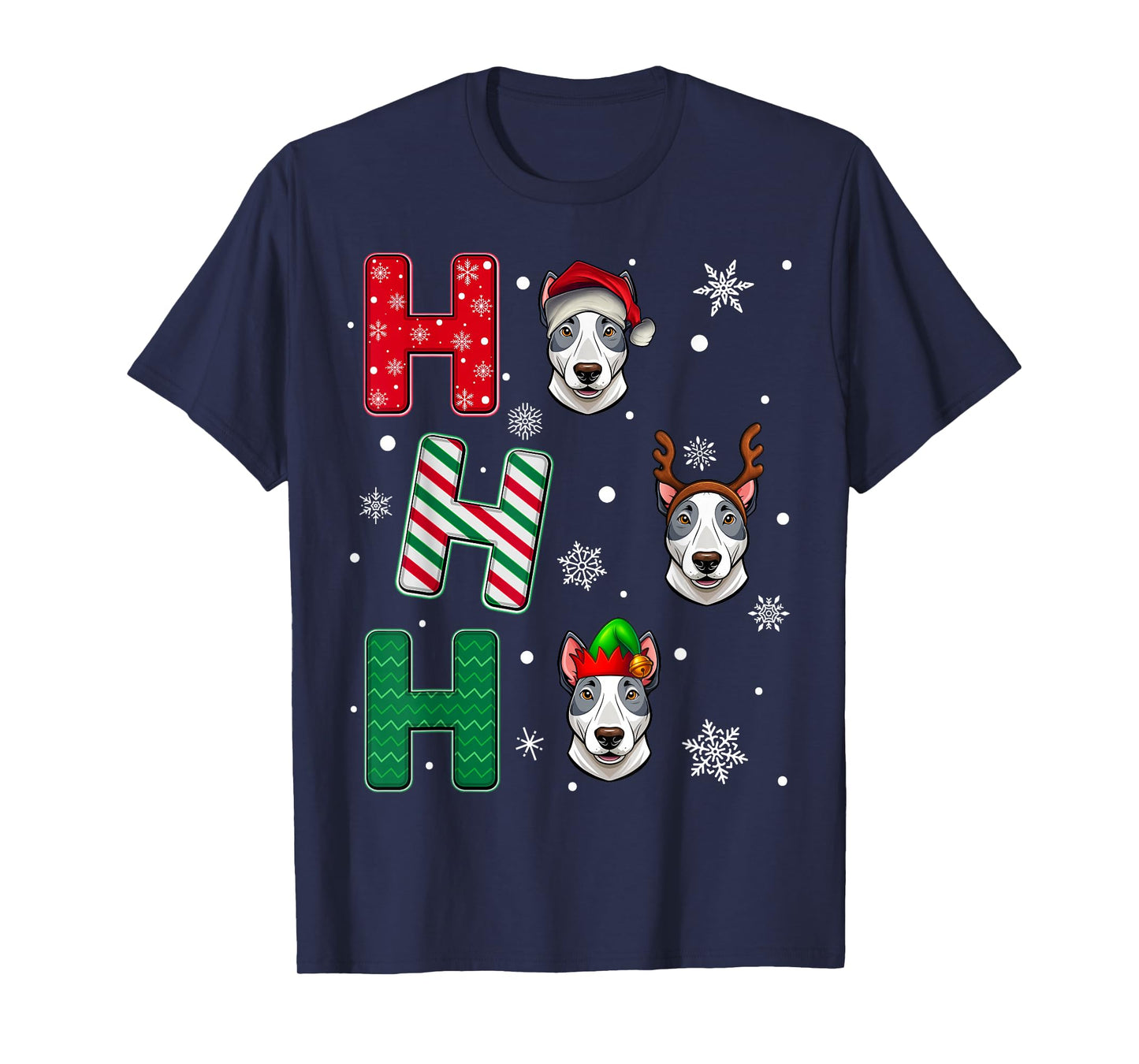 Ho Ho Ho Bull Terrier Dog Matching Christmas Santa Elf Xmas T-Shirt