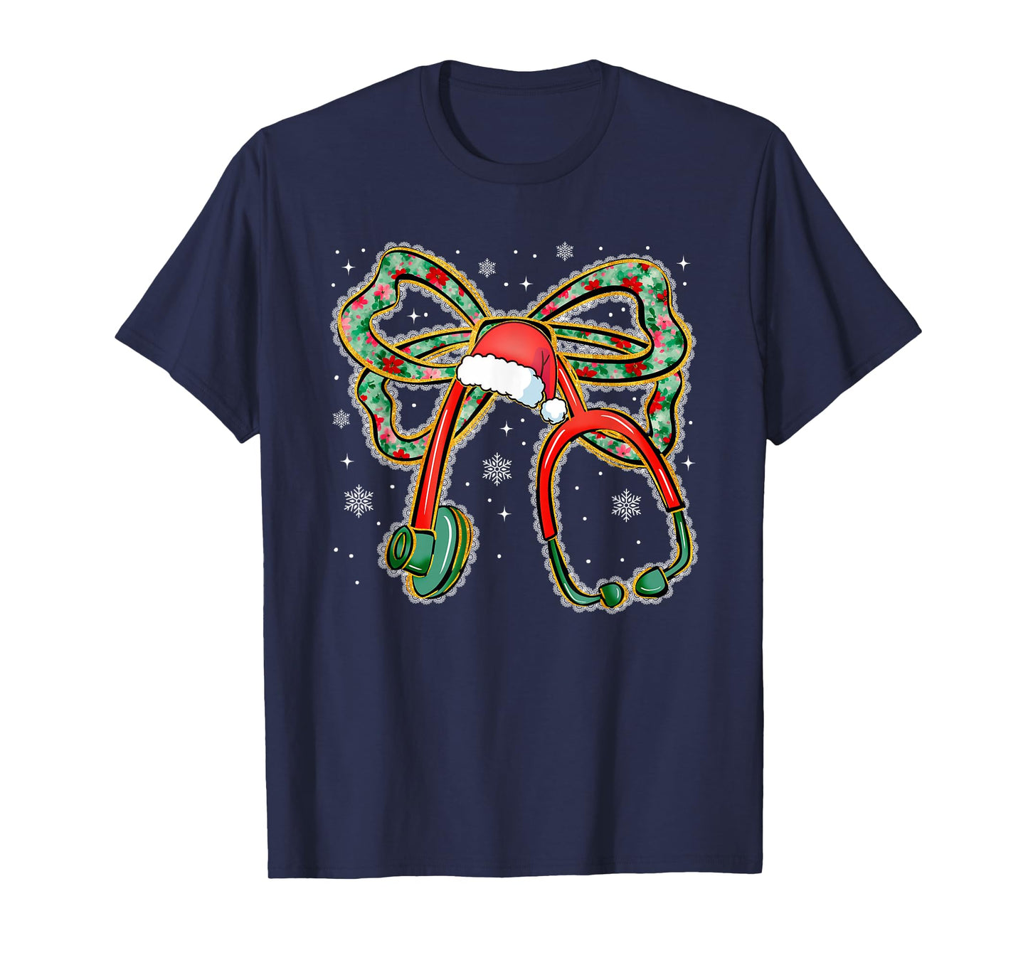 Christmas Floral Bow Lace Stethoscope Nurse, Xmas RN Nurse T-Shirt