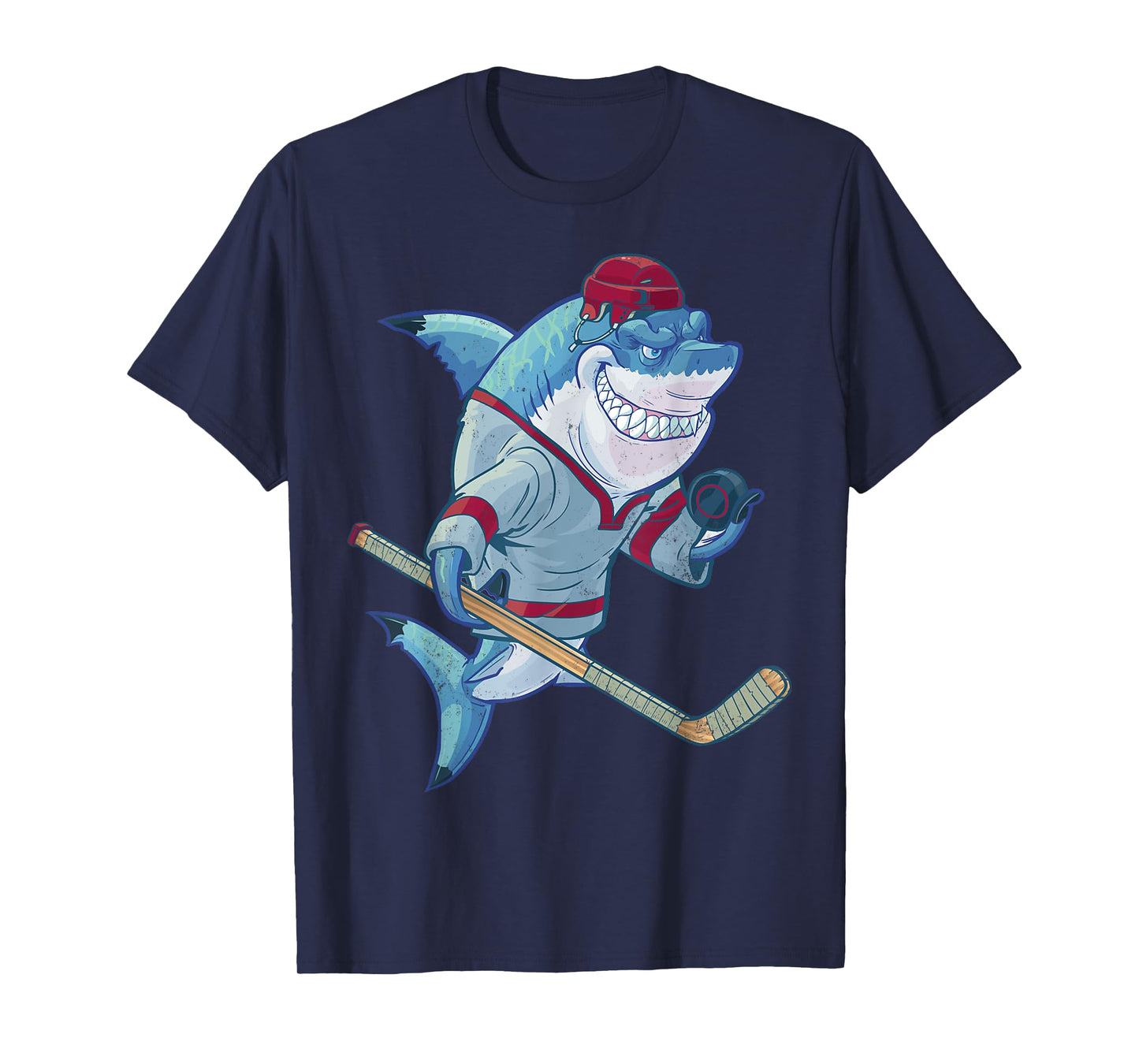 Hockey Shark With Stick Helmet Puck Funny Sharks Lover T-Shirt