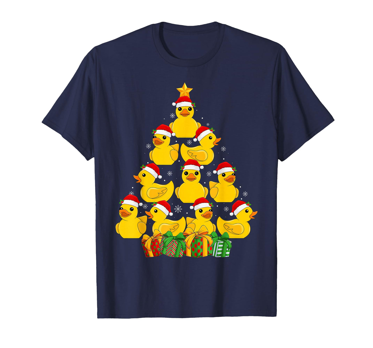 Xmas Decoration Santa Hat Funny Rubber Duck Christmas Tree T-Shirt