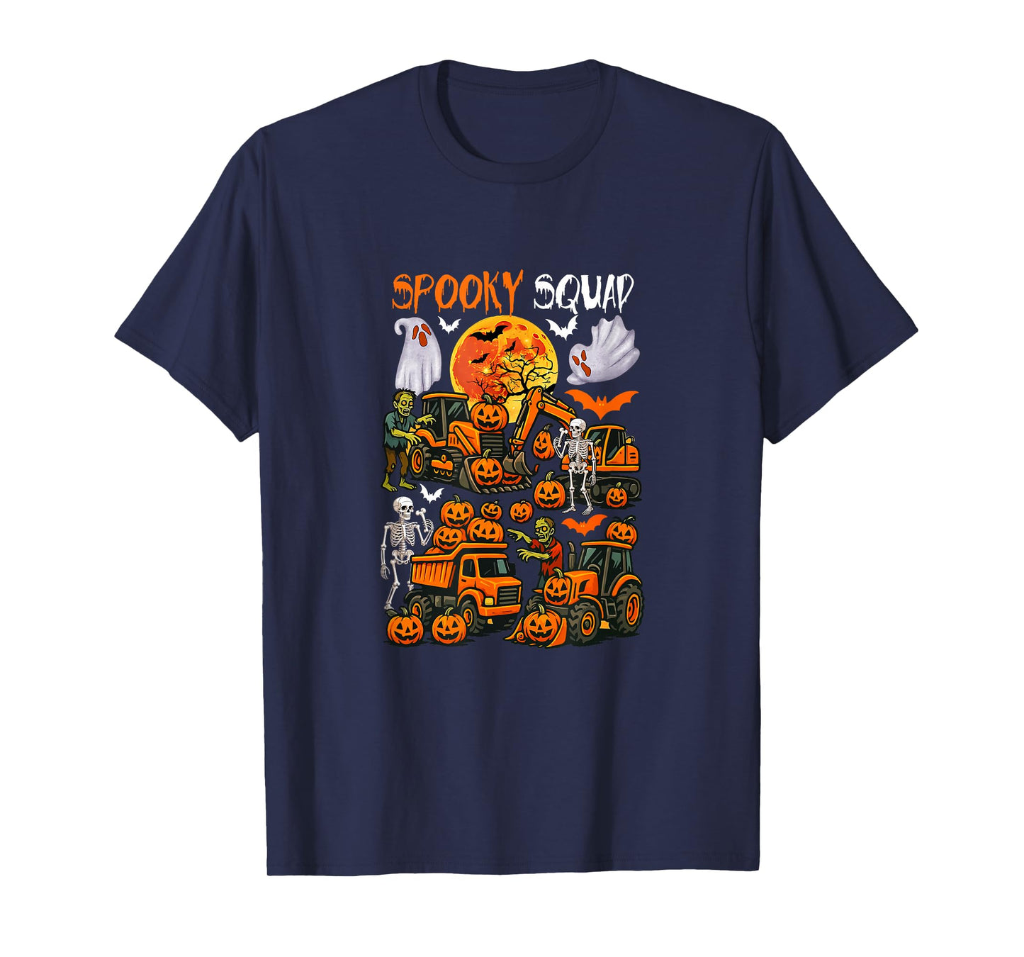 Spooky Halloween Squad Horror Construction Trucks Excavators T-Shirt