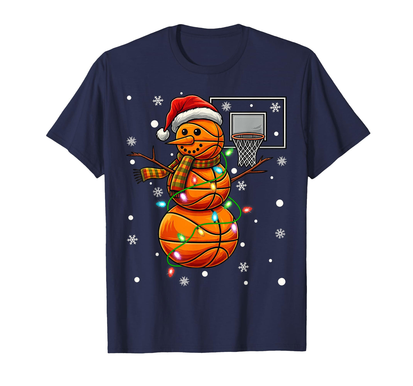 Snowman Playing Basketball Christmas Player Boys Kids Family T-Shirt