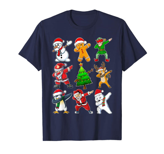 Dabbing Xmas Tree Lights Santa Hat Reindeer Christmas Party T-Shirt