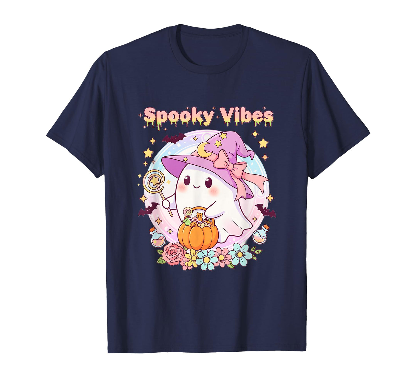 Pastel Spooky Vibes Ghost Witch Cute Halloween Aesthetic T-Shirt